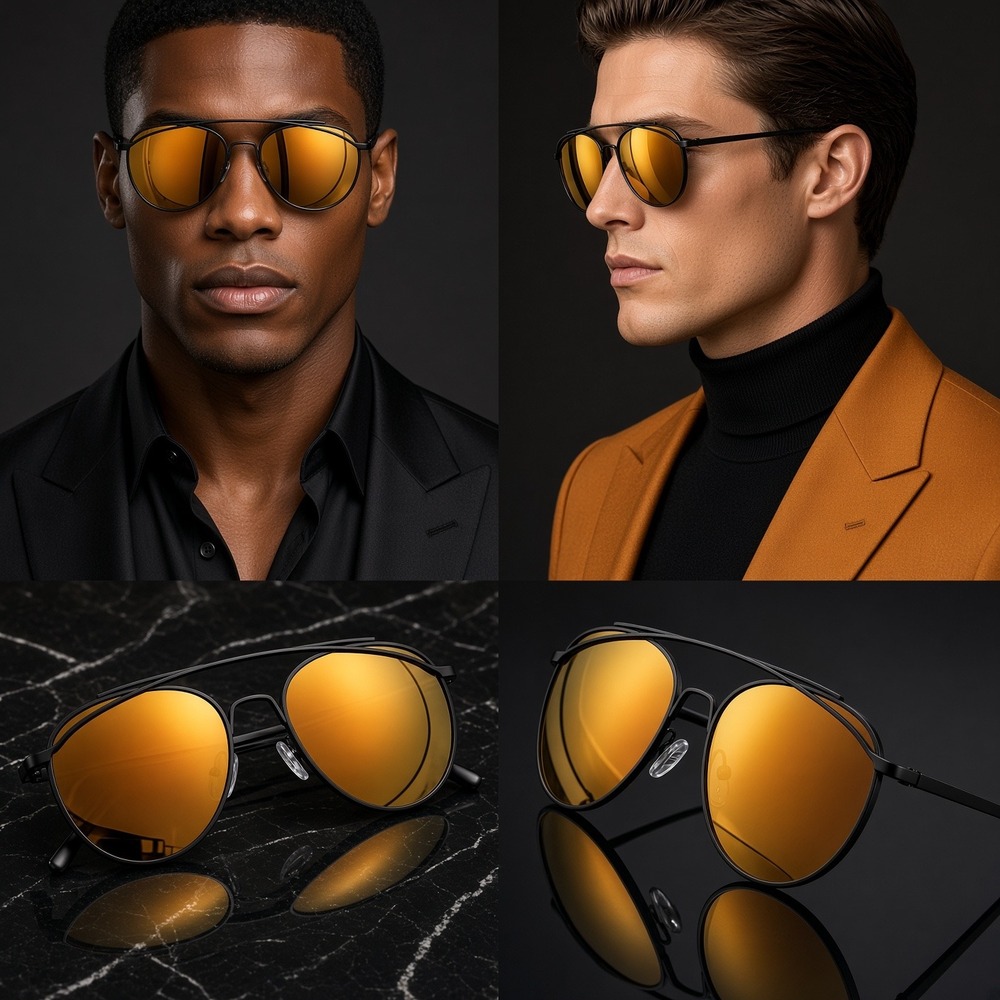 Sunglasses Men Fire Orange Mirrored Lens Modern Sleek Bold Designer Shades Retro